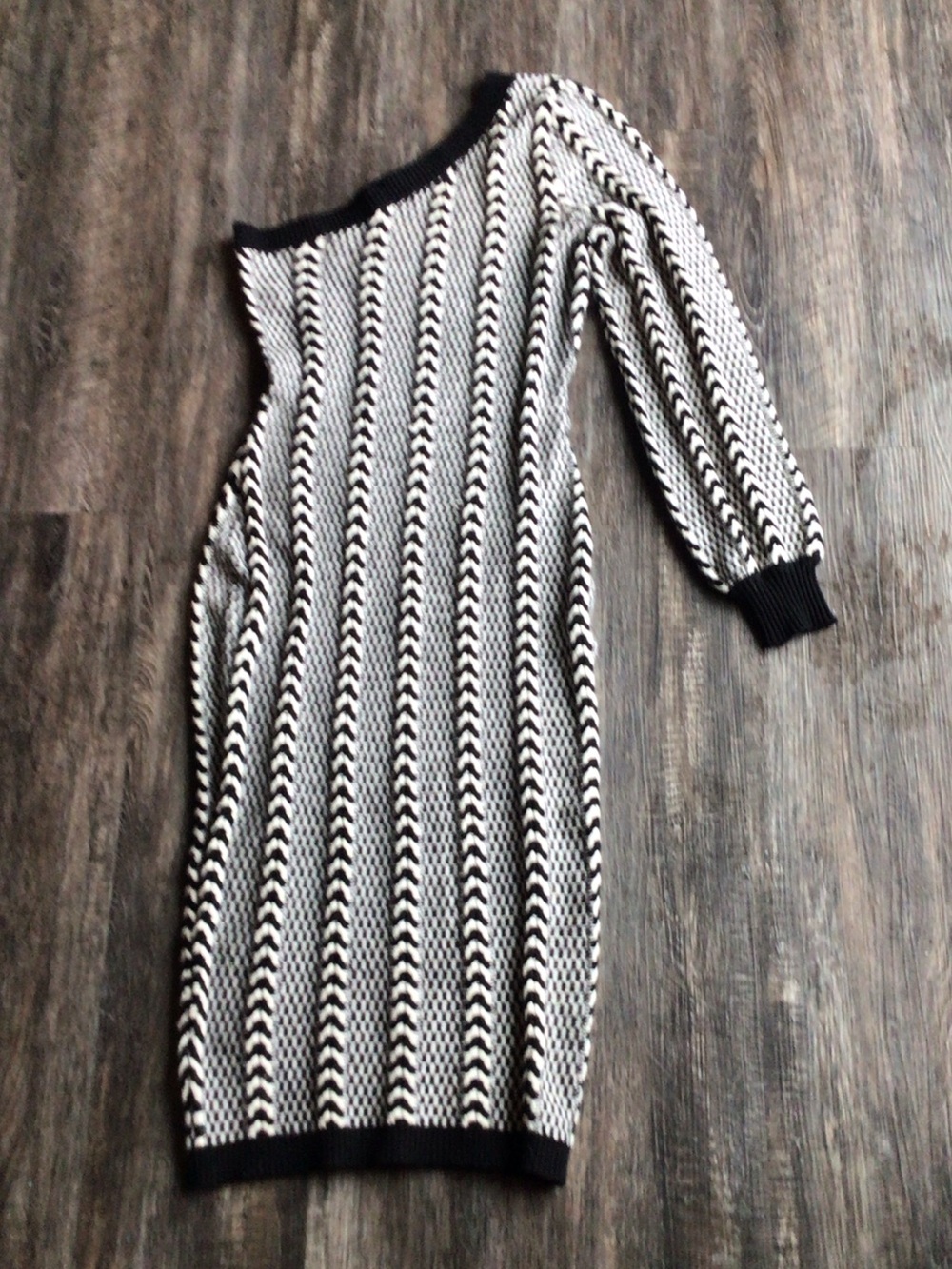 Express Black and White One-Shoulder Knit Dress